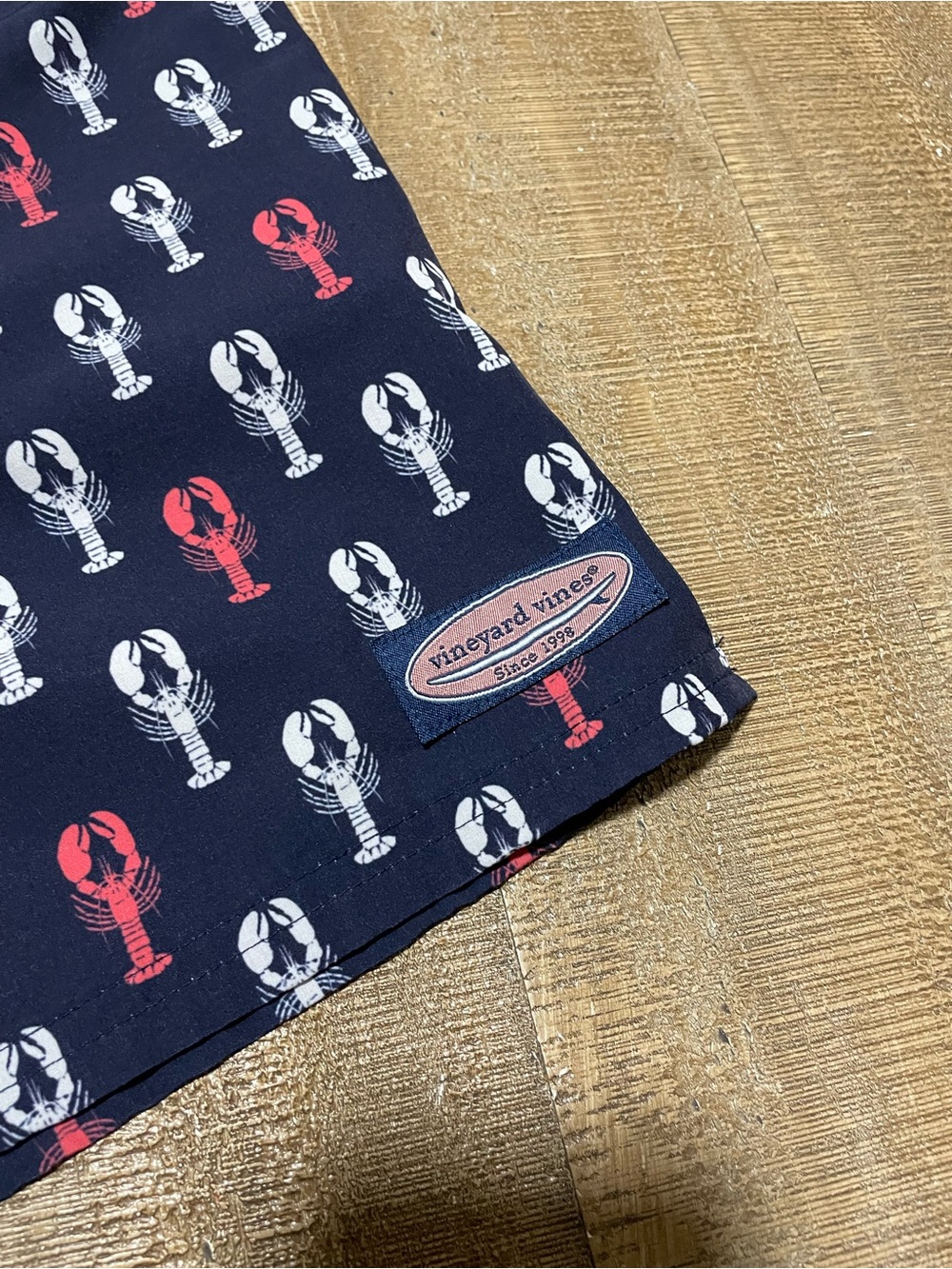 Youth Vineyard Vines Navy Lobster Print Swim Trunks - Nantucket Red Detail - Picture 3 of 4